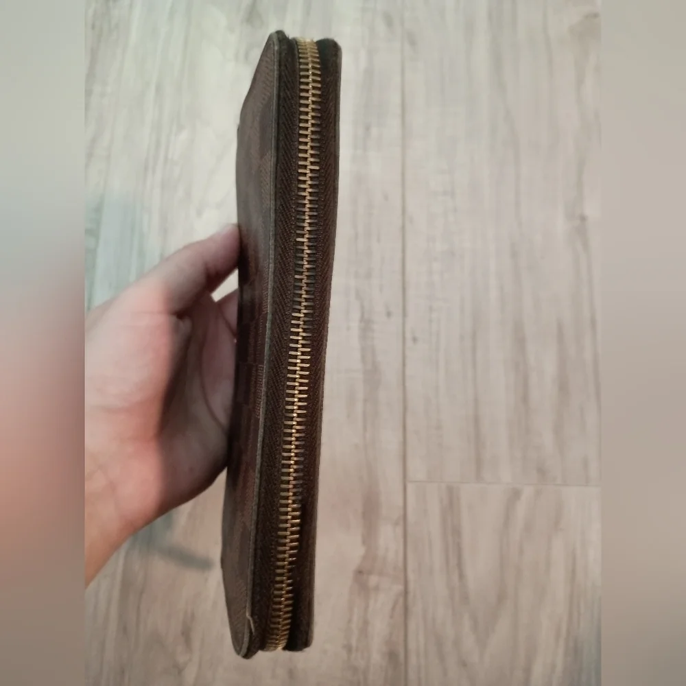 Louis Vuitton Damier Ebene Zippy Zip Around Long Wallet Brown Check Print